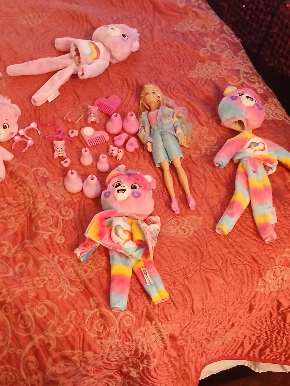 Cutie Reveal Barbie Doll Rainbow Plush Doll Outfit Set with Pink Accessories